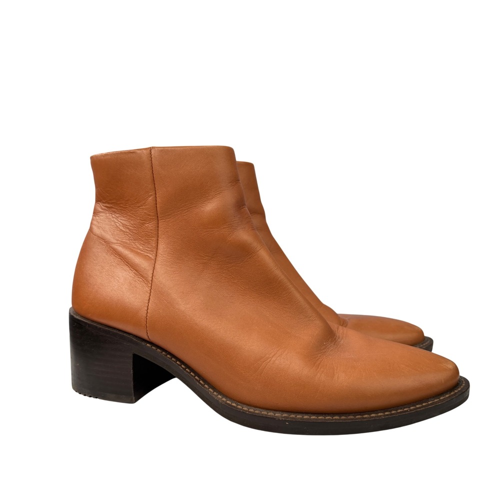 Ecco Shape 35 Ankle Boots Women 39 8-8.5 Tan Leather Block Heel Side Zip